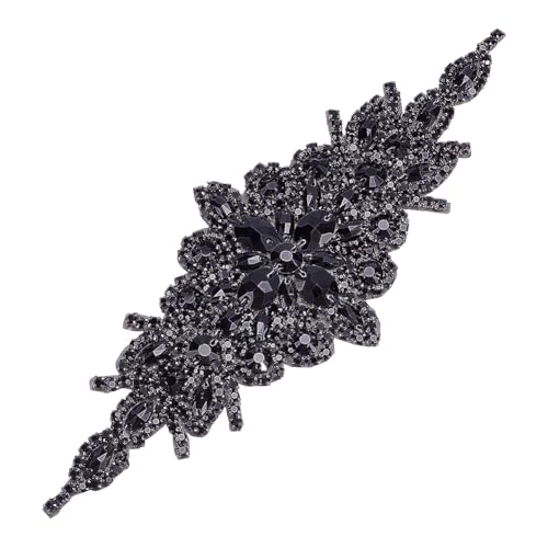 FINGERINSPIRE Lange Glas Strass Applikationen 24x9.5cm Zum Aufnähen Jet Farbe Kristall Strass Patches Blumenmuster Hochzeits Brautgürtel Dekoration Für DIY Hanfarbeit Kleidung Kostüm Dekoration von FINGERINSPIRE