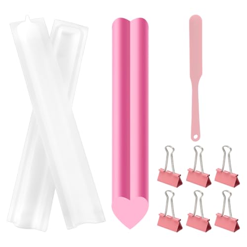 FINGERINSPIRE Lange Silikonform In Herzform Zum Backen von Schokolade Oder Zur Seifenherstellung Silikonschlauch Mit Rosa Silikonschaber Und 6 Eisenklammer (319mm Länge) 21.5x27mm Durchmesser) von FINGERINSPIRE