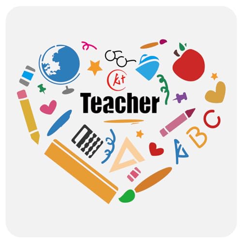 FINGERINSPIRE Lehrer Herz Mit Schreibwaren Große Schablone 30x30 cm PET Back to School Themen Sprühschablone Dekorative Aushöhlung Malerei Große Vorlage Stift Lineal Globus Schablone FINGERINSPIRE Lehrer Herz Mit Schreibwaren Große Schablone 30x30 cm PET Back to School Themen Sprühschablone Dekorative Aushöhlung Malerei Große Vorlage Stift Lineal Globus Schablone von FINGERINSPIRE