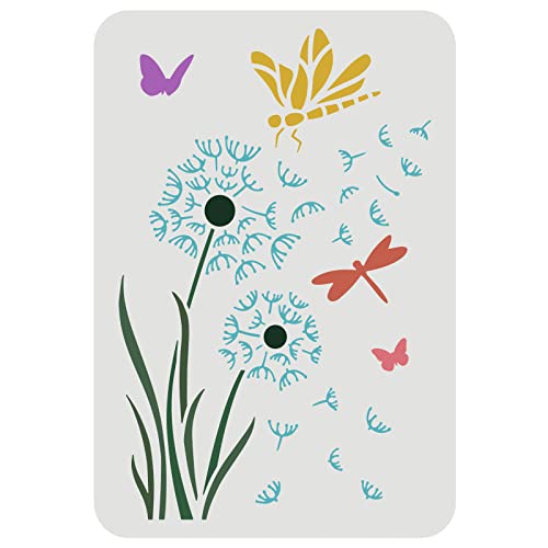 FINGERINSPIRE Löwenzahn Schablone 29,7x21cm Wiederverwendbare Schmetterlings Zeichenschablonen Libellen Schablone Fliegender Löwenzahn-Schablone zum Malen auf Holz, Wänden, Möbeln und Stoffen von FINGERINSPIRE