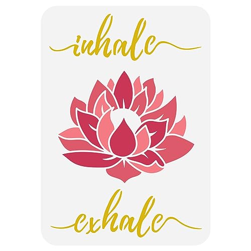 FINGERINSPIRE Lotus Schablone 21x29.7cm Yoga Thema Malschablone Kunststoff Lotusblumenmuster Und Inhale Exhale Text Schablone Wiederverwendbare DIY Kunst Und Bastelschablone von FINGERINSPIRE