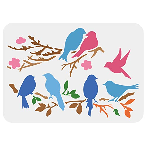 FINGERINSPIRE Love Birds Baumzweige Schablone 29.7x21cm Wiederverwendbare Vögel auf Zweig Muster Schablonen Mylar Tier Vogel Schablone für Malerei auf Wand, Holz, Möbel, Stoff und Papier von FINGERINSPIRE