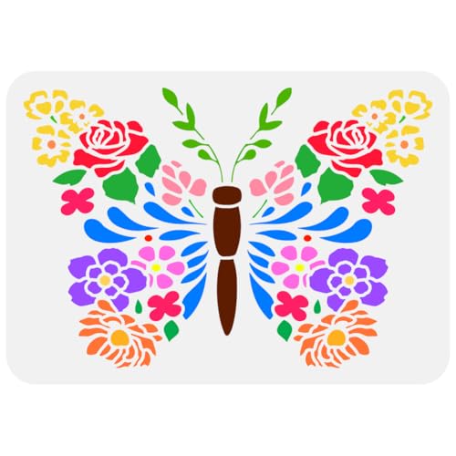FINGERINSPIRE Malschablone Mit Blumen Und Schmetterlingen 21x29.7cm Schmetterlingsvorlage PET Rosen Gänseblümchen Pfirsichblüten Schablone Mit Ausgehöhlten Blättern Blumen Schablone Mit Tiermotiven von FINGERINSPIRE