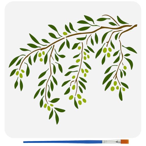 FINGERINSPIRE Malschablone Mit Olivenzweig Und 1 Kunststoffpinsel 30x30cm Wiederverwendbare Vorlagen Mit Blättern Und Zweigen Bastelschablone Mit Pflanzenmotiv Zum Malen Auf Holz Stoff Wänden Möbeln von FINGERINSPIRE