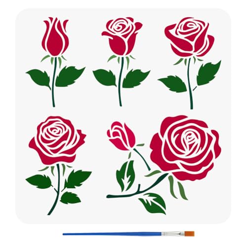 FINGERINSPIRE Malschablone Mit Rosenblüte 30x30cm Mit Pinsel Zeichenvorlage Mit Rosenmuster Ausgehöhlte Schablone Mit Rosenblütenblättern Kunststoff Vorlage Mit Pflanzenmotiv Für Wand Bodendekoration FINGERINSPIRE Malschablone Mit Rosenblüte 30x30cm Mit Pinsel Zeichenvorlage Mit Rosenmuster Ausgehöhlte Schablone Mit Rosenblütenblättern Kunststoff Vorlage Mit Pflanzenmotiv Für Wand Bodendekoration von FINGERINSPIRE
