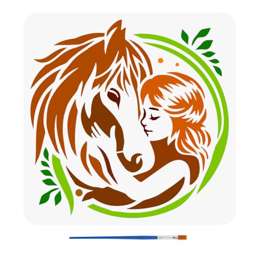 FINGERINSPIRE Malschablone Pferd und Mädchen, 30 x 30 cm, mit Pinsel, Kunststoff, PET, Mädchen, Umarmung, Pferd, Schablone, ausgehöhlte Ranken, Blätter, Schablone, Tiermotiv-Vorlage zum Malen auf FINGERINSPIRE Malschablone Pferd und Mädchen, 30 x 30 cm, mit Pinsel, Kunststoff, PET, Mädchen, Umarmung, Pferd, Schablone, ausgehöhlte Ranken, Blätter, Schablone, Tiermotiv-Vorlage zum Malen auf von FINGERINSPIRE