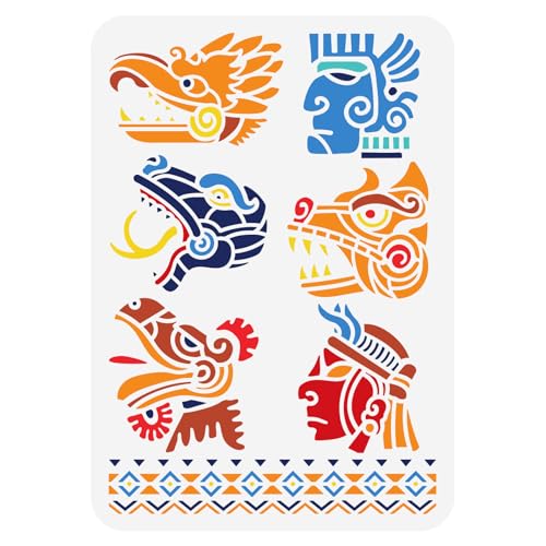 FINGERINSPIRE Maya Azteken Symbole Schablone 21x29.7 cm Kunststoff Stammesthema Malschablonen Wand Maya Gesichtssprühschablonen Menschliche Gesichter Schlangen Tiger Drachen Vögel Zeichenschablonen FINGERINSPIRE Maya Azteken Symbole Schablone 21x29.7 cm Kunststoff Stammesthema Malschablonen Wand Maya Gesichtssprühschablonen Menschliche Gesichter Schlangen Tiger Drachen Vögel Zeichenschablonen von FINGERINSPIRE