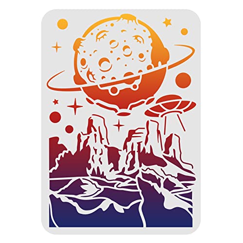 FINGERINSPIRE Mond-Schablonen 29,7x21cm Weltraum Mond Sterne Zeichnung Malschablonen Planeten Sandhaufen UFO Muster Schablonen Wiederverwendbare Schablonen zum Malen auf Holz, Wand und Fliesen von FINGERINSPIRE