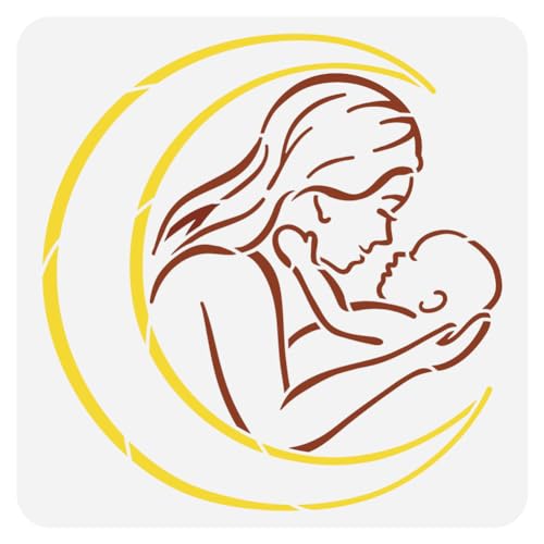 FINGERINSPIRE Muttertags Malschablone 30x30 cm Wiederverwendbar Mutter Hält Baby Und Mond Muster Zeichenvorlage DIY Mütterliche Liebe Schablone Zum Malen Auf Holz Wand Stoff Möbeln von FINGERINSPIRE
