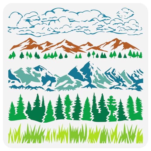 FINGERINSPIRE Natürliche Landschaftsrand Malschablone 30x30 cm Wiederverwendbar Gras Kiefern Berge Wolken Zeichenvorlage Schablone Zum Malen Auf Holz Wandpapier Möbel FINGERINSPIRE Natürliche Landschaftsrand Malschablone 30x30 cm Wiederverwendbar Gras Kiefern Berge Wolken Zeichenvorlage Schablone Zum Malen Auf Holz Wandpapier Möbel von FINGERINSPIRE