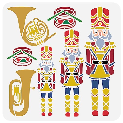 FINGERINSPIRE Nussknacker Malschablone 30x30 cm Wiederverwendbare Musikinstrumente Schablone Abgerundetes Horn Tuba Trommeln Zeichenvorlage Weihnachtsthema Schablone Malerei Auf Stoff von FINGERINSPIRE