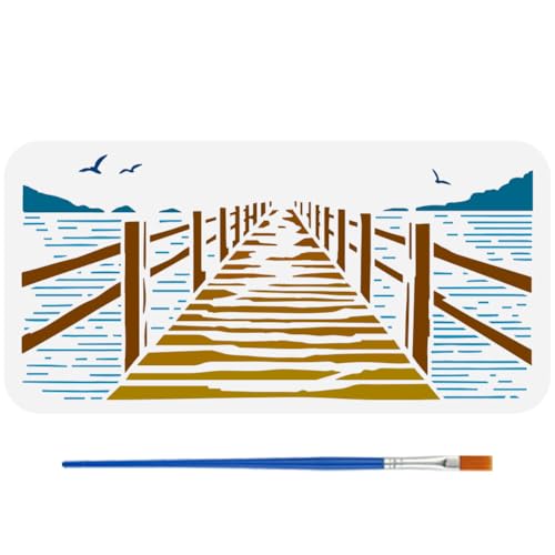 FINGERINSPIRE Ocean Marina Schablone mit Pinsel, 15 x 30 cm, rechteckige Brücke, Dock-Vorlage, wiederverwendbar, Motiv: Berge, Vögel, Kunststoff, Architektur, Themen-Vorlage für Zuhause, Wand FINGERINSPIRE Ocean Marina Schablone mit Pinsel, 15 x 30 cm, rechteckige Brücke, Dock-Vorlage, wiederverwendbar, Motiv: Berge, Vögel, Kunststoff, Architektur, Themen-Vorlage für Zuhause, Wand von FINGERINSPIRE