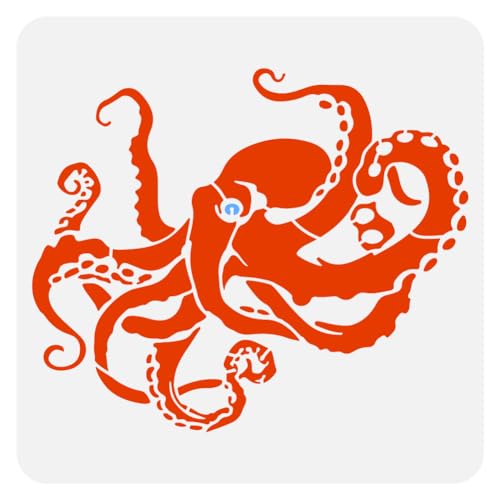 FINGERINSPIRE Oktopus Schablone Zum Malen 30x30 cm Kunststoff PET Blume Oktopus Muster Malschablone Wiederverwendbare Meerestier Zeichenvorlage Meeresthema Schablone Für Zuhause Wand Bodendekoration von FINGERINSPIRE