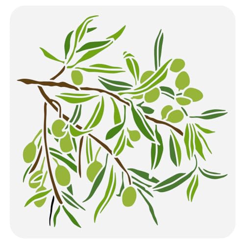 FINGERINSPIRE Olivenbaumzweig Schablone Zum Malen 30x30 cm Wiederverwendbare Olivenbaum Muster Zeichenvorlage Kunststoff PET Baumzweige Malschablone Pflanzenthema Vorlage Für Heimdekoration von FINGERINSPIRE