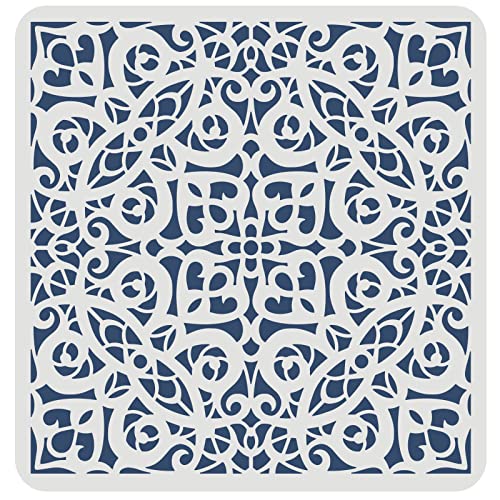 FINGERINSPIRE Ornate Floral Stencil 30x30cm Spitze Schablone Templete Plastik Mandala Blume Malerei Schablonen Wiederverwendbare Blume Spitze Schablone für DIY Grenze Ecke Möbel Wand Boden Dekor von FINGERINSPIRE