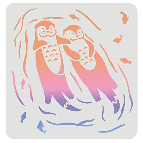 FINGERINSPIRE Otter Schablone, 30 x 30 cm, Kunststoff, schwimmende Meeresotter-Schablone, zwei Otters, Fischmuster, Schablonen, wiederverwendbare Schablonen zum Malen auf Holz, Boden, Wand und Fliesen von FINGERINSPIRE