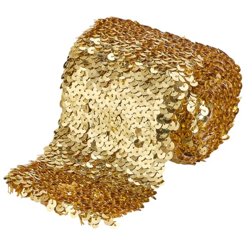 FINGERINSPIRE Paillettenbesatz 2.2 m 10cm Breit Goldenes Elastisches Paillettenband Flache Pailletten Spitzenbesatz Dehnbares Glitzerndes Paillettenband Metallischer Stretch Stoffbesatz Für Kleider von FINGERINSPIRE