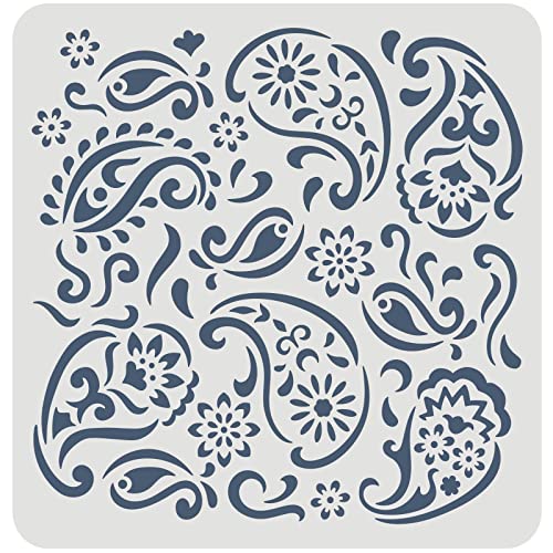 FINGERINSPIRE Paisley-Schablone, 30x30 cm, Mandala-Paisley-Schablone, Kunststoff, Paisley-Blumen-Muster, Schablone, groß, wiederverwendbar, Möbel, Basteln von FINGERINSPIRE