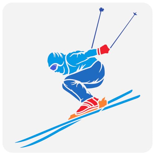 FINGERINSPIRE Parallelski Malschablone 30x30 cm Wiederverwendbare Skisport Vorlage Skisportler Schablone Sportthema Schablone Zum Malen Auf Holzwänden Stoffmöbeln von FINGERINSPIRE