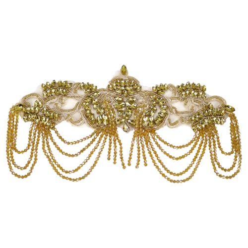 FINGERINSPIRE Perlen-Strass-Applikation, Verzierung, 13 x 27,4 x 0,5 cm, goldfarbene Blume, Organza-Applikation mit Perlen, Kette, Strass-Applikationen für Hochzeitskleid, DIY-Zubehör, Gürtel Wai FINGERINSPIRE Perlen-Strass-Applikation, Verzierung, 13 x 27,4 x 0,5 cm, goldfarbene Blume, Organza-Applikation mit Perlen, Kette, Strass-Applikationen für Hochzeitskleid, DIY-Zubehör, Gürtel Wai von FINGERINSPIRE