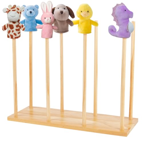 FINGERINSPIRE Puppenständer aus Holz (für bis zu 8 Puppen), Naturholz, Farbe, Bildung, Holz, Puppenbaum, Puppen-Display, Halter, Anti-Crush-Handpuppen, Aufbewahrungsregal, Puppen, Basteldisplay von FINGERINSPIRE