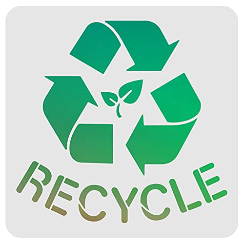 FINGERINSPIRE Recycle Logo Schablone 30x30cm Recycle mit Text Schablone Wiederverwendbare Plastikschablone mit Blattmuster zur Bemalung von Müllcontainern von FINGERINSPIRE