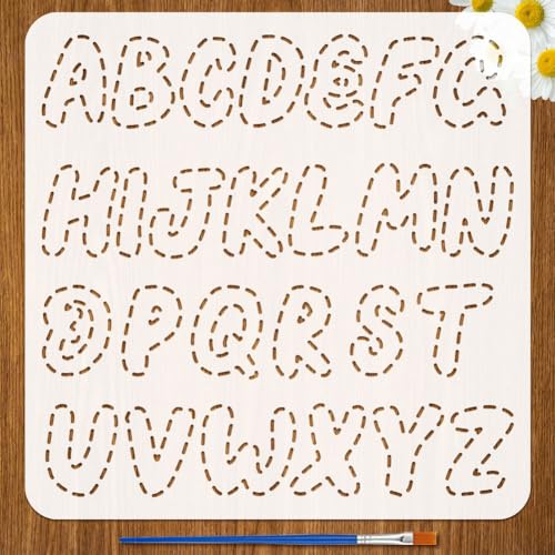 FINGERINSPIRE Sashiko Schablone mit 1 Kunststoffpinsel, 30 x 30 cm, Alphabet-Buchstaben, Muster, Zeichenschablone, Stick-Themen-Vorlage für Scrapbooking, Zeichnen, DIY, Möbel, Wand, Boden, Stoff von FINGERINSPIRE