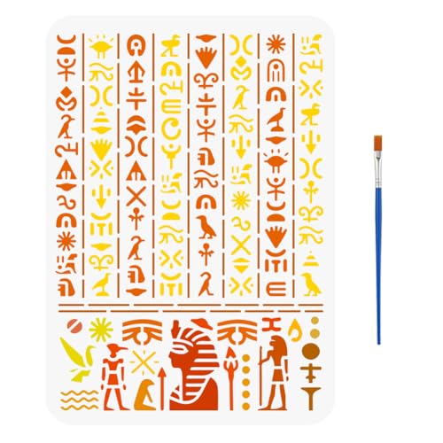 FINGERINSPIRE Schablone Für Altägyptische Schrift Mit Einem Pinsel 29.7x21cm Schablone Für Ägyptische Symbole Hieroglyphen Malschablone Zeichenvorlage Mit Ägyptischem Thema Für Wandfliesen Bodenmöbel von FINGERINSPIRE