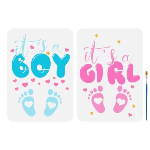 FINGERINSPIRE Schablone mit Aufschrift "It's a Boy It's a Girl", mit 1 Pinsel, 21,1 x 29,7 cm, dekorative Schablone für Baby-Fußabdruck, Malschablone, wiederverwendbar, für Babypartys, Kleinkinder, von FINGERINSPIRE