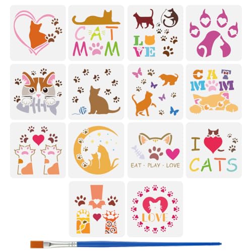 FINGERINSPIRE Schablone zum Malen mit Katzen- und Pfotenabdrücken mit Pinsel, 15 x 15 cm, 14 Stile, Motiv: Liebeskatzen, Zeichnungsvorlage, DIY, Kunst, Dekoration, Tier, Haustier, Katze, Schablone zum FINGERINSPIRE Schablone zum Malen mit Katzen- und Pfotenabdrücken mit Pinsel, 15 x 15 cm, 14 Stile, Motiv: Liebeskatzen, Zeichnungsvorlage, DIY, Kunst, Dekoration, Tier, Haustier, Katze, Schablone zum von FINGERINSPIRE