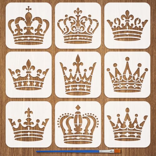 FINGERINSPIRE Schablonen für Kronenmalerei mit Pinsel, 15 x 15 cm, Motiv: Königin, Prinzessin, wiederverwendbar, Königskrone, Schablonen aus Kunststoff, Zeichenschablonen zum Malen auf Holz, Wand FINGERINSPIRE Schablonen für Kronenmalerei mit Pinsel, 15 x 15 cm, Motiv: Königin, Prinzessin, wiederverwendbar, Königskrone, Schablonen aus Kunststoff, Zeichenschablonen zum Malen auf Holz, Wand von FINGERINSPIRE