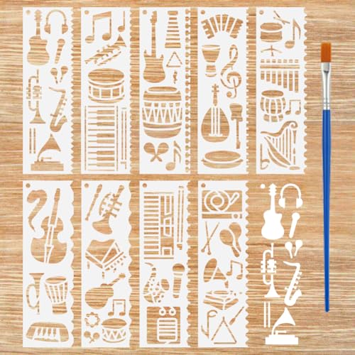 FINGERINSPIRE Schablonen für Musikinstrumente, 20 x 20 cm, unregelmäßige Kanten, rechteckig, Musik-Thema, Schablone zum Malen an Wänden, Holzmöbeln, Heimdekoration, 3 Stück FINGERINSPIRE Schablonen für Musikinstrumente, 20 x 20 cm, unregelmäßige Kanten, rechteckig, Musik-Thema, Schablone zum Malen an Wänden, Holzmöbeln, Heimdekoration, 3 Stück von FINGERINSPIRE