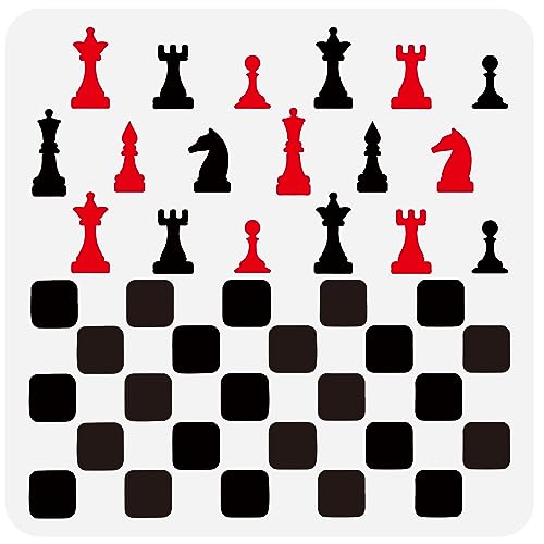 FINGERINSPIRE Schach Malschablone 30x30 cm Große Schachfiguren Schablone Wiederverwendbare Schachbrett Zeichenvorlage Quadratische Schwarze Und Weiße Schachbrett Schablone Für Wanddekoration von FINGERINSPIRE