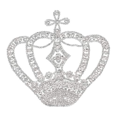 FINGERINSPIRE Silberne Kronen Applikationen 15x14cm Strass Krone Prinzessinnen Applikation Auf Stoff Krone Zum Aufnähen Glitzer Kronen Applikation Zum Basteln DIY Aufnäher Kleidung von FINGERINSPIRE