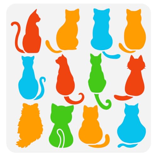 FINGERINSPIRE Sitzende Katze Schablone Zum Malen 30x30 cm Groß - Niedliche Zeichnungsvorlage Kunststoff Rückansicht Silhouette - Haustier Tierthema Auf Holzstoff von FINGERINSPIRE