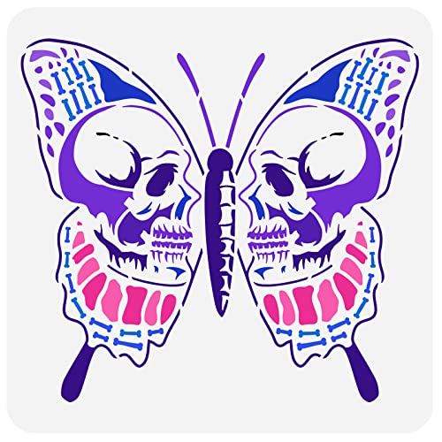 FINGERINSPIRE Skelett Motten Malschablone 30x30 cm Wiederverwendbare Mottenschädel Malschablone DIY Totenkopf Mottenschablone Zum Malen Auf Holz Fußboden Papier Wand Und Möbel von FINGERINSPIRE