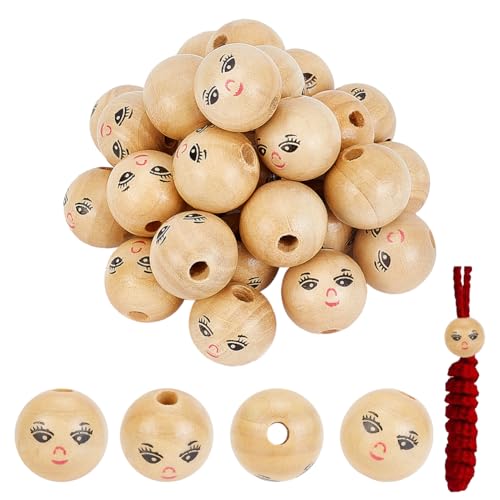 FINGERINSPIRE Smile Holzperlen 30 Stück x 21,5mm Natur Holz Perlen mit Loch Lächelndes Gesicht Holzkugeln Rund Holzperlen für Makramee Auffädeln Armband Traumfänger Anhänger DIY Handwerk von FINGERINSPIRE