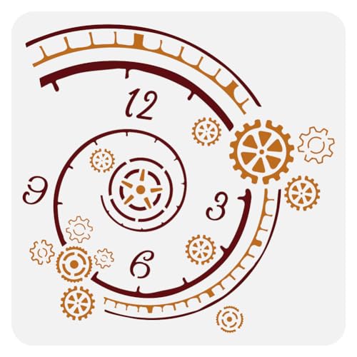 FINGERINSPIRE Spiralförmige Uhr Zifferblatt Schablone Zum Malen 30x30 cm Große Uhr Zifferblatt Malschablone Zahnräder Zahlen Zeichenvorlage Ausgehöhlte Uhr Themenschablone Für Boden Wanddekoration von FINGERINSPIRE