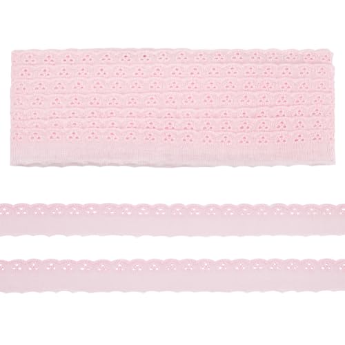 FINGERINSPIRE Spitzenbesatz Aus Baumwolle 13.7 m 25 mm Breit Rosa Ösen Spitzenband Florale Stickerei Spitzenbesatz Gewellter Rand Florales Baumwollspitzenband Zum Nähen von Kleidern Kleidung Taschen von FINGERINSPIRE