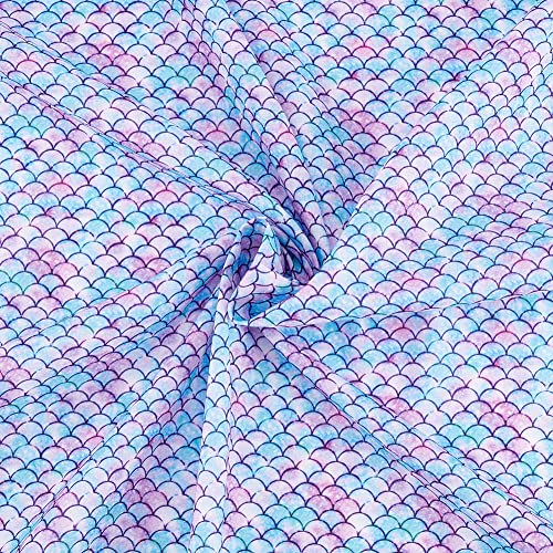 FINGERINSPIRE Stoff Meerjungfrauenschuppen Baumwollstoff 100x145cm Hellviolett Blau Polyesterstoff Meerjungfrau Bedrucktes Fischschuppenmuster, Stoff Für T Shirt Kleid Nähen DIY Handwerk Tischdecke von FINGERINSPIRE