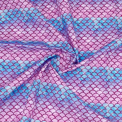 FINGERINSPIRE Stoff Mit Meerjungfrauenschuppen 1x1.45 m Fischschuppenmuster Polyester Baumwollstoff Blau Lila Meerjungfrau Bedruckter Stoff Für Basteln Heimdekoration Stoffnähen (Nicht Elastisch) von FINGERINSPIRE