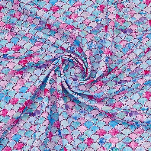 FINGERINSPIRE Stoff Mit Meerjungfrauenschuppen 1x1.45 m Fischschuppenmuster Polyester Baumwollstoff Rosa Blau Meerjungfrau Bedruckter Stoff Für DIY Handwerk Nähen von Heimtextilien (Nicht Elastisch) von FINGERINSPIRE