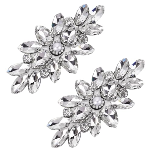 FINGERINSPIRE Strass-Applikation mit Blume, 77 x 37,5 mm, zum Aufbügeln, klare Kristall-Applikationen, für Hochzeit, Brautkleid, Kleidung, Dekoration, 2 Stück von FINGERINSPIRE