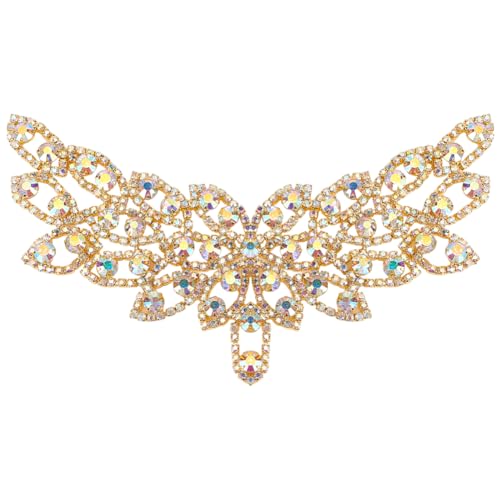 FINGERINSPIRE Strass Applikationen Zum Aufnähen Aus Messing Golden Für Hochzeit Brautgürtel Kragen Applikation Blumen Glitzer ab Farbe Kristall Strass Aufnäher Für Damen Brautkleid Dekor von FINGERINSPIRE