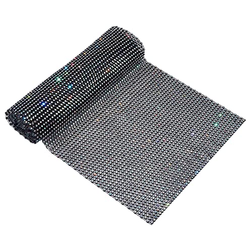 FINGERINSPIRE Strass Mesh Stoff (Schwarz, 21,6x91,4cm) Dehnbarer Hohl Mesh Stoff mit AB Farbe Strasssteinen, Schneidbarer Netzstoff zum Netzen von Kleidung, Rucksacktaschen, Kofferraumfutter von FINGERINSPIRE