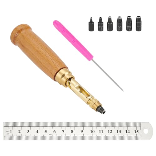 FINGERINSPIRE Verstellbare japanische Schraubenstanzer-Sets, Holzgriff, Messing, Leder, Locher mit 5 Spitzen und Kunststoffgriff, Eisenperlenahle und Edelstahl-Lineal, Locher Werkzeug für Buchbindung, FINGERINSPIRE Verstellbare japanische Schraubenstanzer-Sets, Holzgriff, Messing, Leder, Locher mit 5 Spitzen und Kunststoffgriff, Eisenperlenahle und Edelstahl-Lineal, Locher Werkzeug für Buchbindung, von FINGERINSPIRE