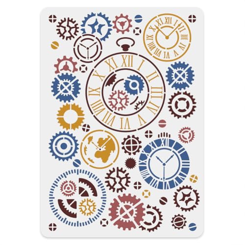 FINGERINSPIRE Vintage Uhr Schablone Zum Malen 21x29.7cm Wiederverwendbare Zahnrad Uhr Malschablone Steampunk Zahnrad Vorlage Kunst Zahnrad Chronograph Kunststoff Schablone Zum Malen Auf Holz Wand von FINGERINSPIRE