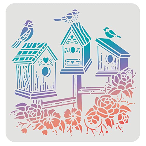 FINGERINSPIRE Vogelhaus-Schablonen zum Zeichnen Malen 30x30cm quadratisch Vogelhaus-Schablonen Dekoration Kunststoff Vogelschablone zum Malen auf Holz, Boden, Wand, Stoff von FINGERINSPIRE