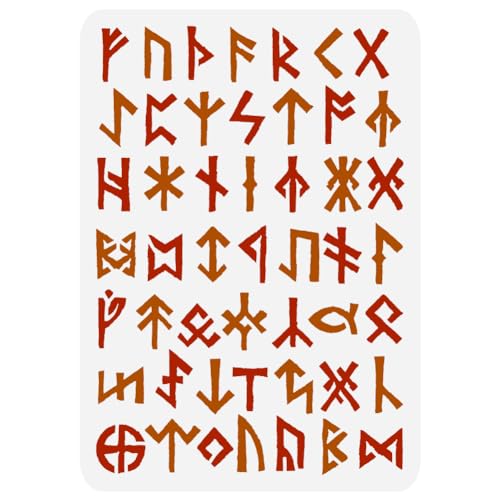 FINGERINSPIRE Wikinger Runen Malschablone 21,1 x 29,7 cm wiederverwendbare alte Alphabet-Schablone Wikinger Thema Runen Muster Handwerk Schablone zum Malen an Wand Holz Möbel DIY Heimdekoration von FINGERINSPIRE