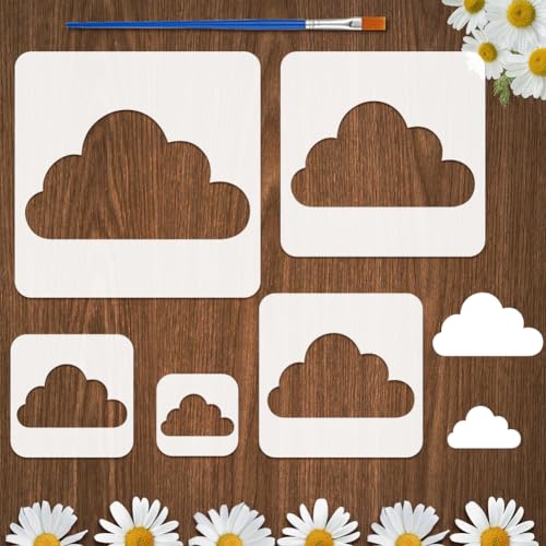 FINGERINSPIRE Wolkenschablonen mit Pinsel, 5 Größen, Wolkenmalerei-Schablone, wiederverwendbar, PET, Herbstwolke, Heimschablone, Fantasie-Themen-Dekoration, Vorlage zum Malen auf Holz, Wand, Boden von FINGERINSPIRE